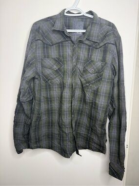Warehouse One Men's Green Plaid Button-Up Shirt XL